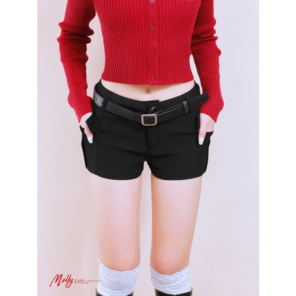 Molly Lady ❤️ Cargo Shorts กางเกงขาสั้นเอวต่ำ เข้ารูป มีกระเป๋าข้างพร้อมเข็มขัดหนัง  Low-waisted รูปที่ 8