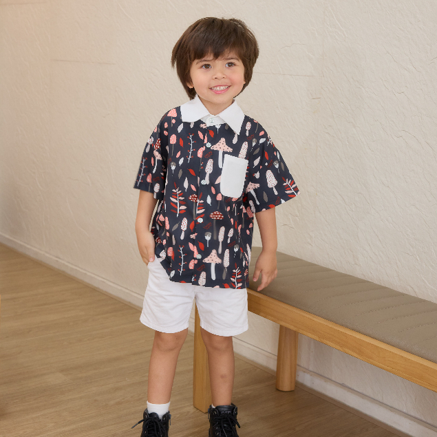 VACAY INDEED | Mini Diddy Shirt ลาย Whimsy Mushroom เสื้อเชิ๊ดมีกระเป๋า /พร้อมส่ง*