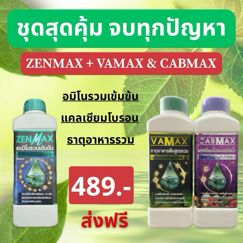 ZENMAX อะมิโนรวม + CABMAX+VAMAX แคลเซียมโบรอนเข้มข้น ปุ๋ยธาตุรวม ครบชุด (Z1+C1+V1)