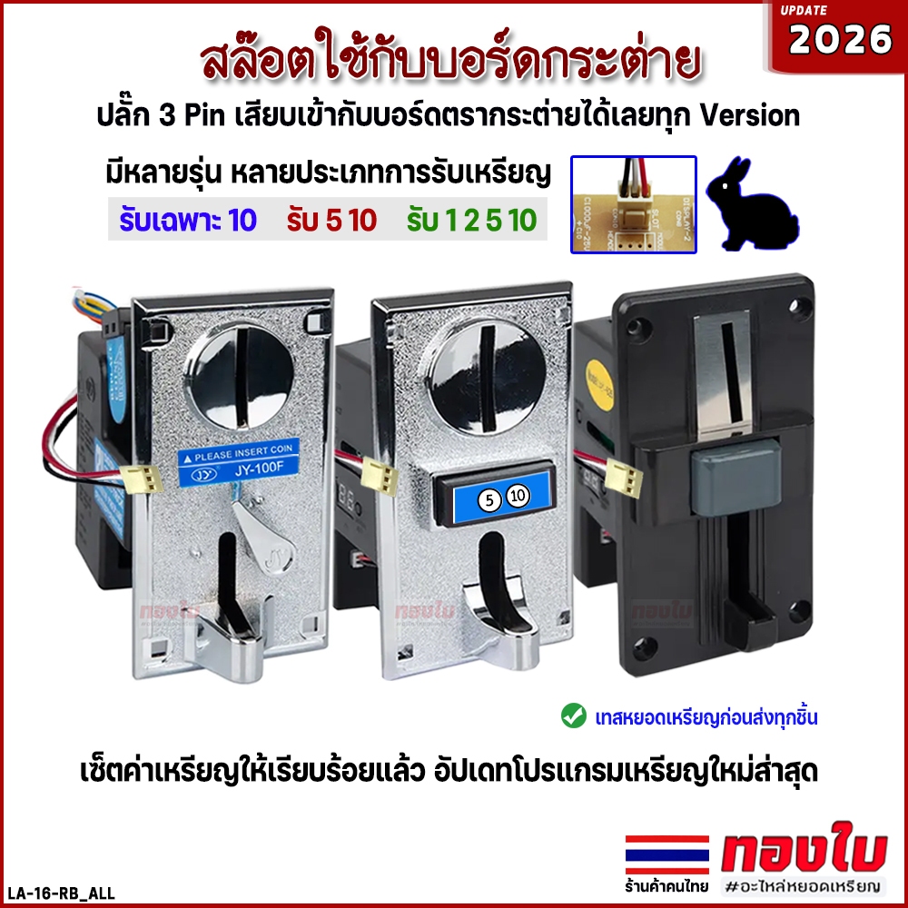 สล๊อตหยอดเหรียญกล่องกระต่าย มีหลายรุ่น หลายแบบให้เลือก ปลั๊ก 3 พินใช้เสียบเข้ากับบอร์ดกระต่ายได้เลย