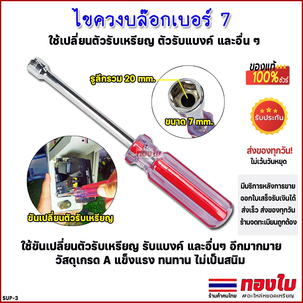 ตัวหยอดเหรียญ ไขควงบล็อคเบอร์ 7 ประแจเปลียนเครื่องรับเหรียญเครื่องซักผ้า ตู้น้ำ น้ำมัน และอื่นๆ
