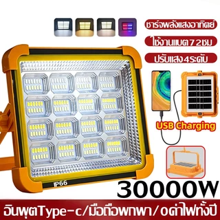🔥รับประกัน 20 ปี🔥ไฟแคมป์ปิ้ง ไฟโซล่าเซลล์ 1แถม1 30000w สปอตไลท์พกพา ปรับแสงได้ 4 ระดับ สว่างมาก ไฟฉุกเฉินในบ้านกันน้ำ