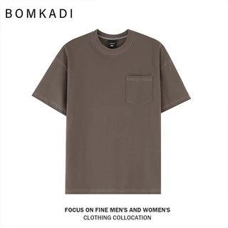 เสื้อยืดแขนสั้นผู้ชาย เสื้อยืดมีกระเป๋าOversized เส้นที่ตัดกัน ผ้าหนายับยากรีดง่าย เสื้อยืดทรงหลวม ดีไซน์คลาสสิค เสื้อยื
