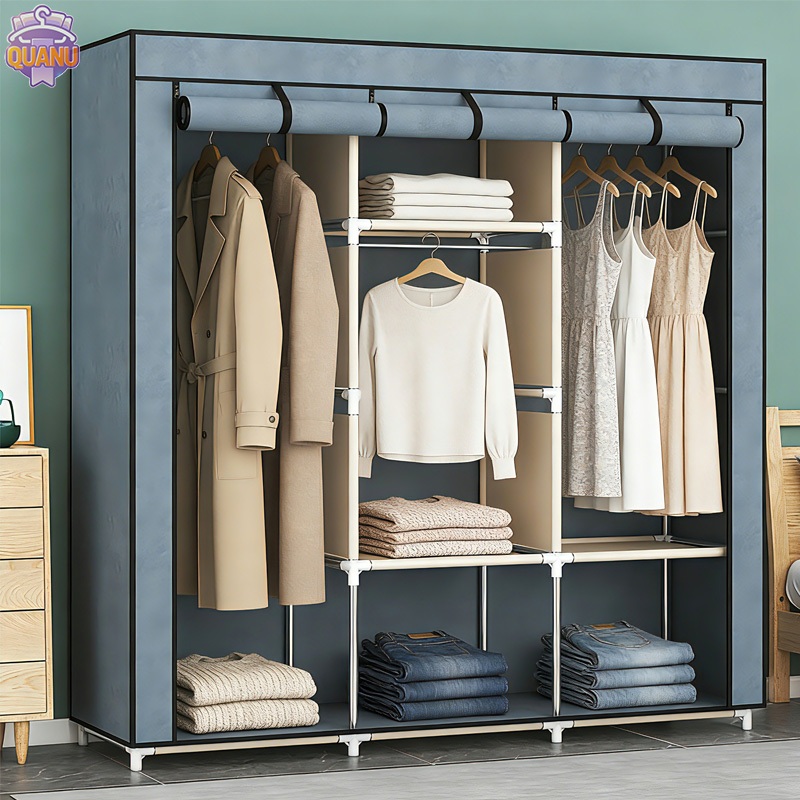 QUANU ตู้เสื้อผ้า ตู้เสื้อผ้าผ้า  70/90/118CM ราคาถูก ตู้ใส่เสื้อผ้า  ตู้เสื้อผ้าเดี่ยว ผ้าใบ ตู้ผ้า