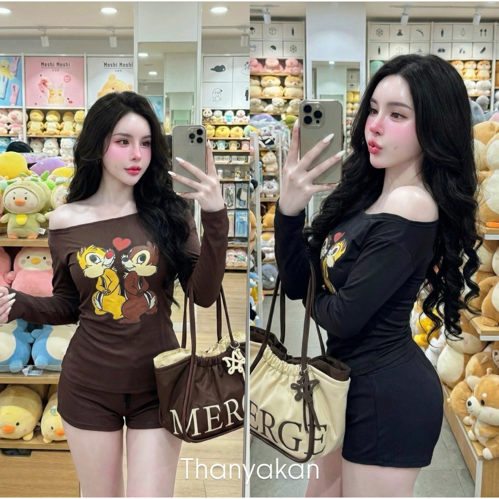 Set 2 ชิ้น ต้าวกระรอกมีฟาร์มรักก ไอเลิฟต้าวน่ารักมากก ผ้าไหมพรมเด้งยืดนะคะ ใส่สบาย สั้นมากกขอคนสะดวกสั้น
