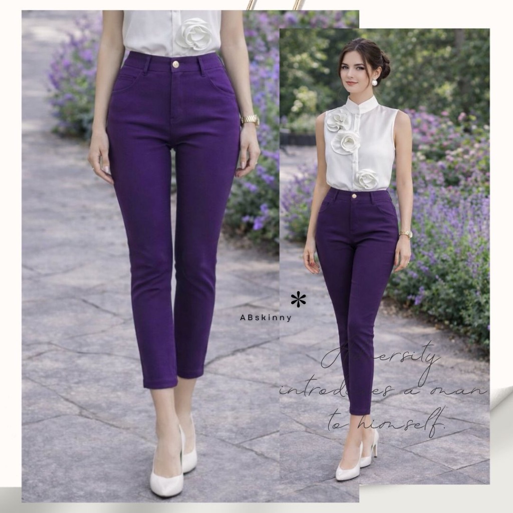 AB Skinny กางเกง 9 ส่วน สีม่วงมังคุด ของแท้ จากเพจดัง 350,000 Like กางเกง AB สกินนี่ยีนส์ผู้หญิง
