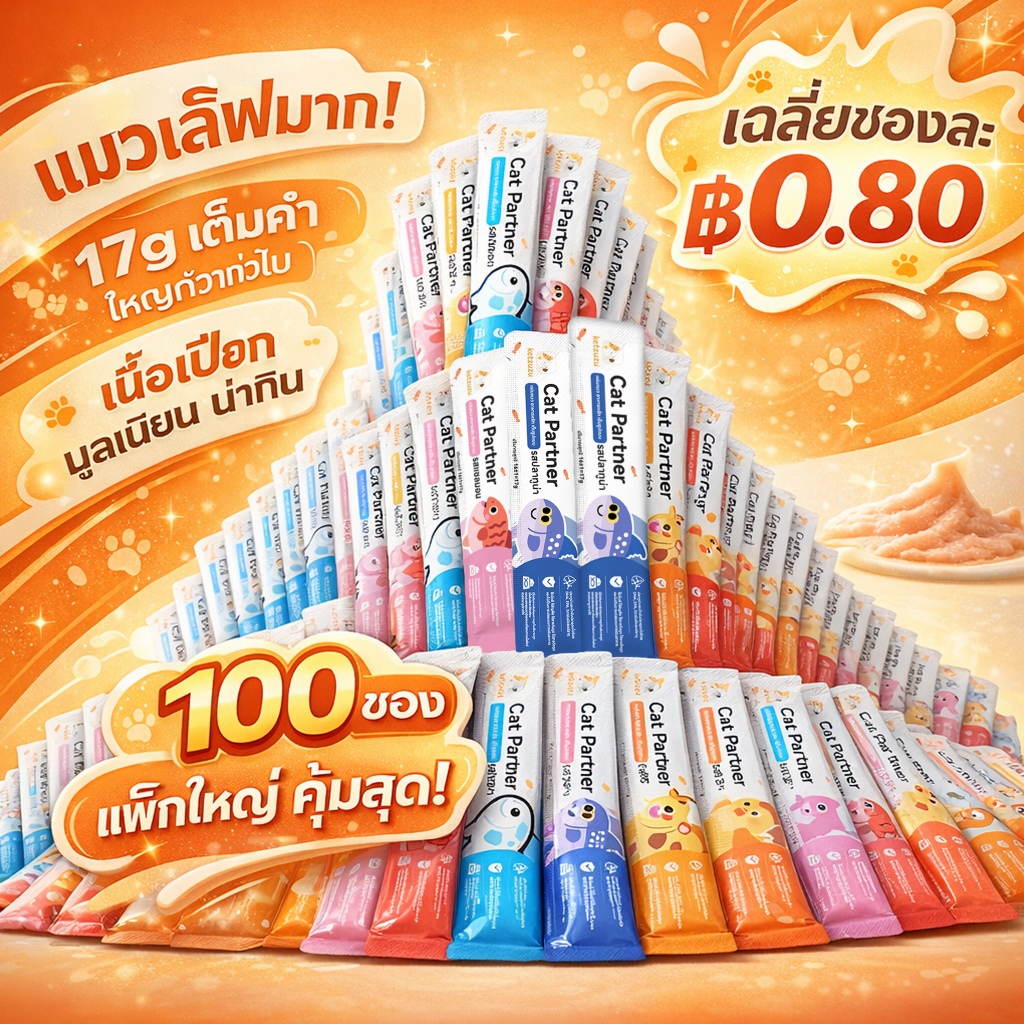 17g (ยกแพ็ค 100 ชิ้น)โปรแรง! ⚡️Ketzuzu ขนมแมวเลียมูสเนื้อละเอียด โภชนาการสูง บำรุงลูกแมวและแมวโต อร่อย ทานง่าย
