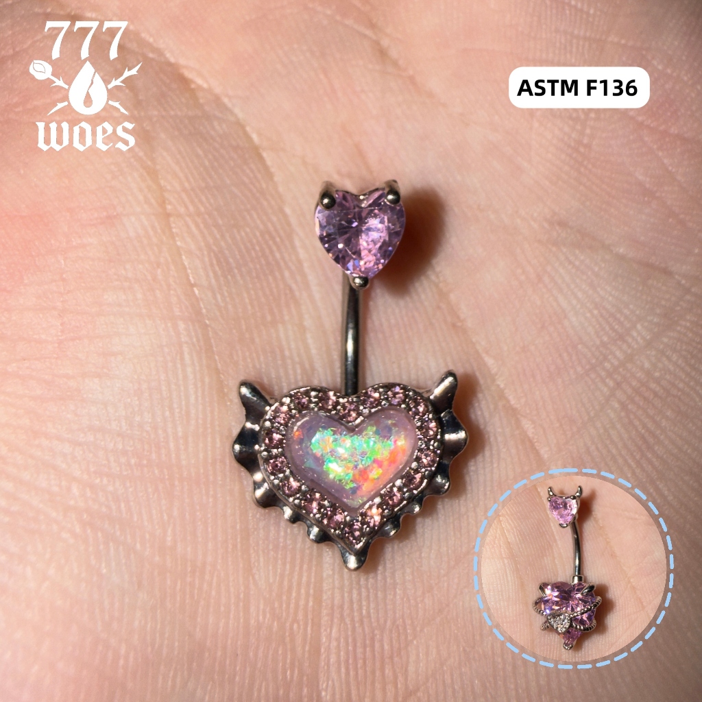 เกรดแพทย์ไทเทเนียมG23จิวสะดือโอปอลหัวใจสีชมพูเมอร์เมดเพชรCZวิบวับสไตล์แซ่บแวววาวไม่แพ้