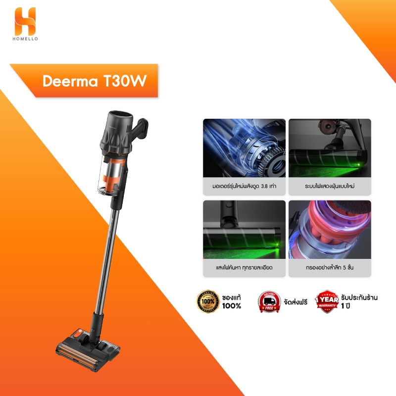 Deerma T30W XTเครื่องดูดฝุ่นแรงดูดสูง27kPaแบบไร้สายมีไฟส่องฝุ่น พกพาสะดวก
