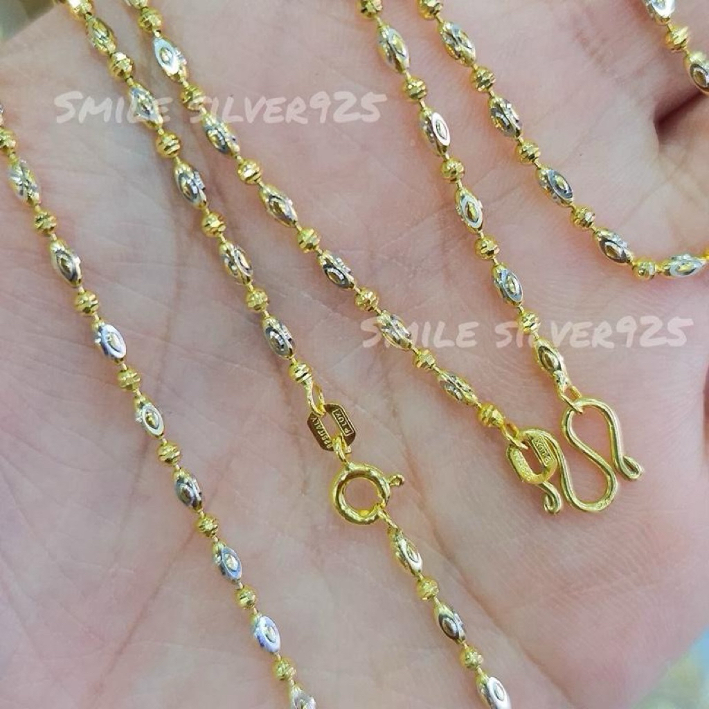 พ15 สร้อยคอ อโวคาโด 2mm. เงินแท้ 92.5% Italy ชุบ2กษัตริย์ (WG+G)