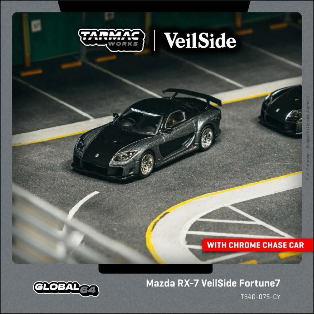 🔹 Mazda RX-7 VeilSide Fortune7 Grey metallic Black Scale 1:64 ยี่ห้อ Tarmac Works