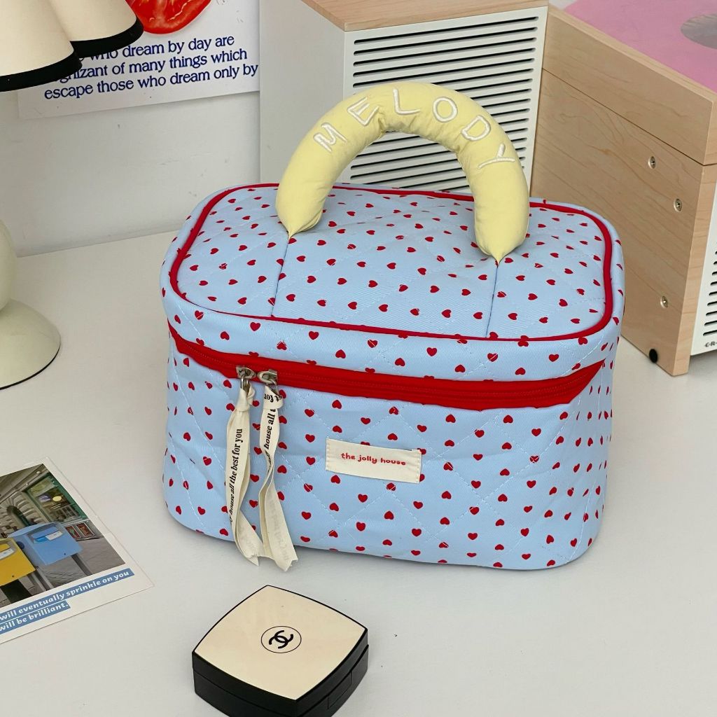 กระเป๋าเครื่องสำอาง อเนกประสงค์ ลายหัวใจ ความจุขนาดใหญ่ สไตล์เกาหลี พกพา กันน้ำ สีหวานละมุน - รูปที่ 6