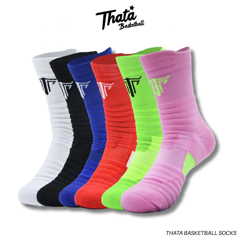 ถุงเท้าบาสเกตบอล THATA รุ่น BSP2 แบบสั้น กึ่งยาว  Basketball Socks ถุงเท้าบาส สีสันสดใส