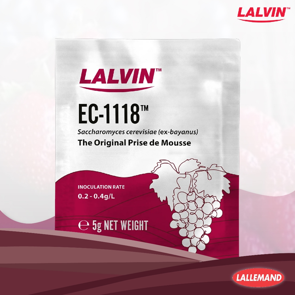 Lalvin EC-1118 (5g) ถูกใช้อย่างกว้างขวางในการผลิตไวน์ขาวและไวน์แดง