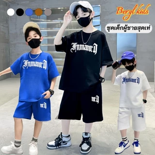 Beryl kids🌸ชุดเซ็ทเด็กชายแฟชั่น🎀ชุดเสื้อยืดกางเกงขาสั้น ลําลอง 2ชิ้น พิมพ์ลายตัวอักษร ทรงหลวม สไตล์เกาหลี ฤดูร้อน งานใหม