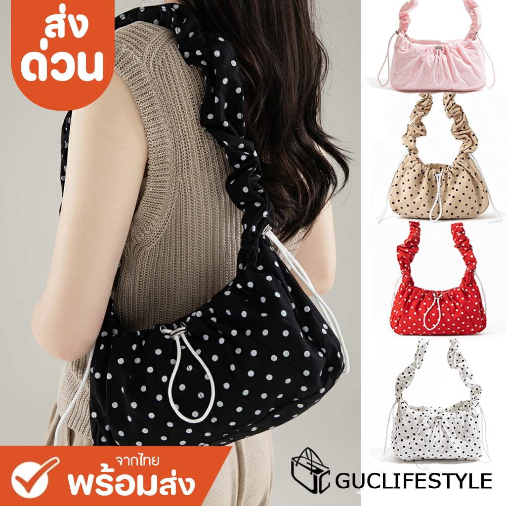 ส่งด่วน GUCSELECTED(B2457) กระเป๋าสะพายไหล่ลายจุด-ปรับสายย่นใบเล็ก ขนาด13นิ้ว