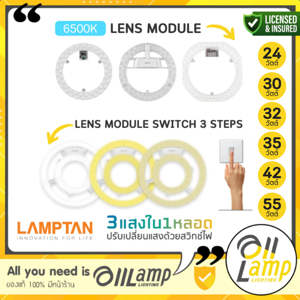 Lamptan หลอดซาลาเปา 24w 30w 32w 35w 42w LED LENS MODULE และ 24w LENS Module SWITCH 3 STEPS (สลับ3สี)