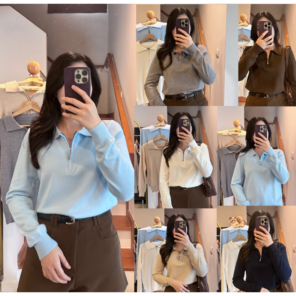 ✿MAI AREA✿ 123 เสื้อสีพื้นมีซิปไหมพรมแขนยาว