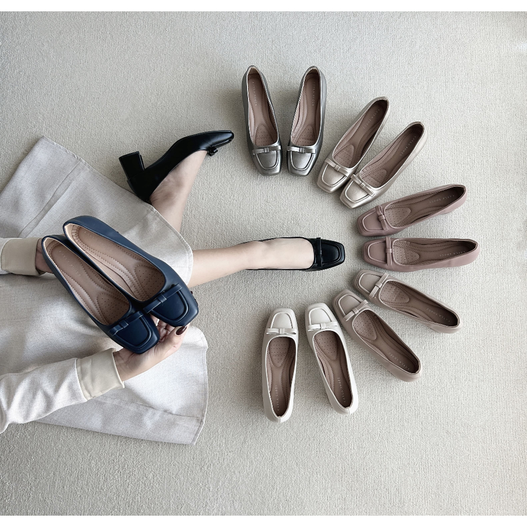 [พร้อมส่ง]รองเท้าคัชชูผู้หญิง ปลายตัดแต่งโบว์ Block Heels ส้นสูง 2 นิ้ว หนัง PU CayLaShoes (CS670445)