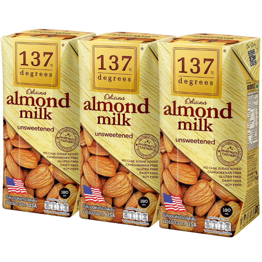 137 Degrees  Almond Milk Unsweetened นมอัลมอนด์ (หวานน้อย)  3x180ml