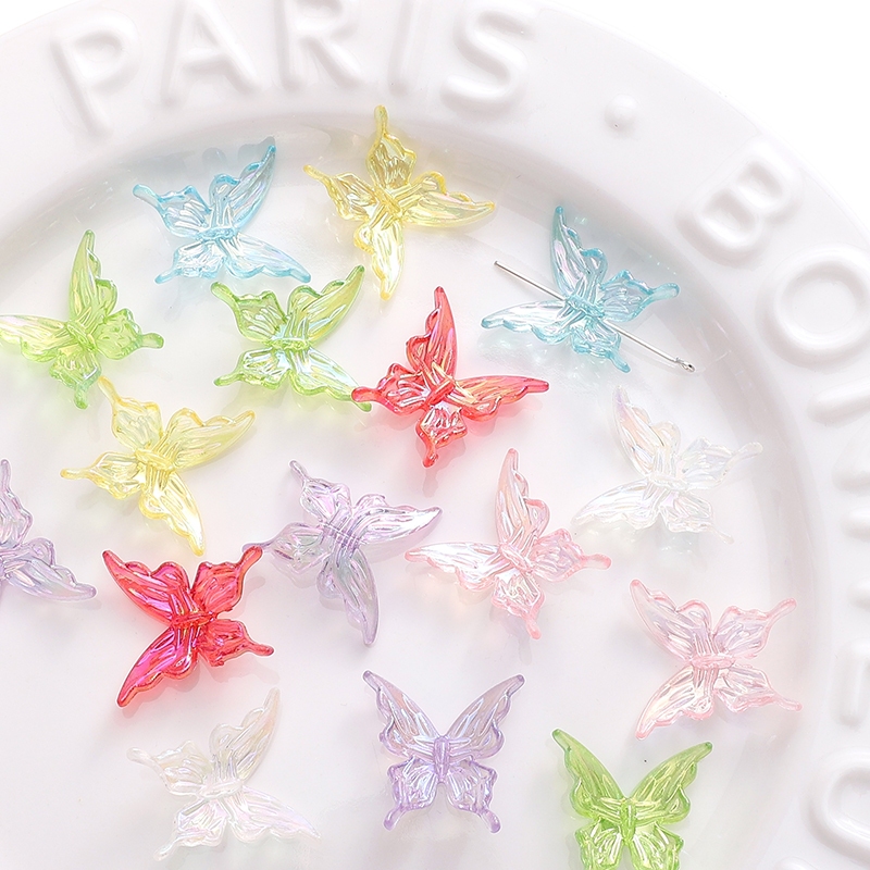 25x25มม. 20 ชิ้น/แพ็ค ลูกปัดผีเสื้อ สีใส-สีสัน สำหรับ DIY สร้อยข้อมือและจี้