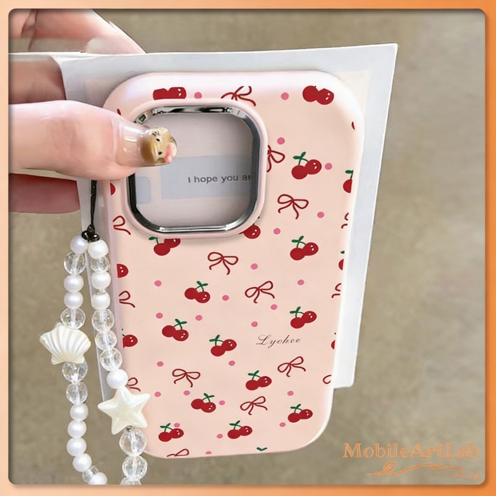 การ์ตูนเชอร์รี่สีแดงโบว์น่ารักชุบโลหะฝาครอบเลนส์ เคสไอโฟน 11 16 XS 12 14 13 15 16 Pro Max 16 7 Plus XR X