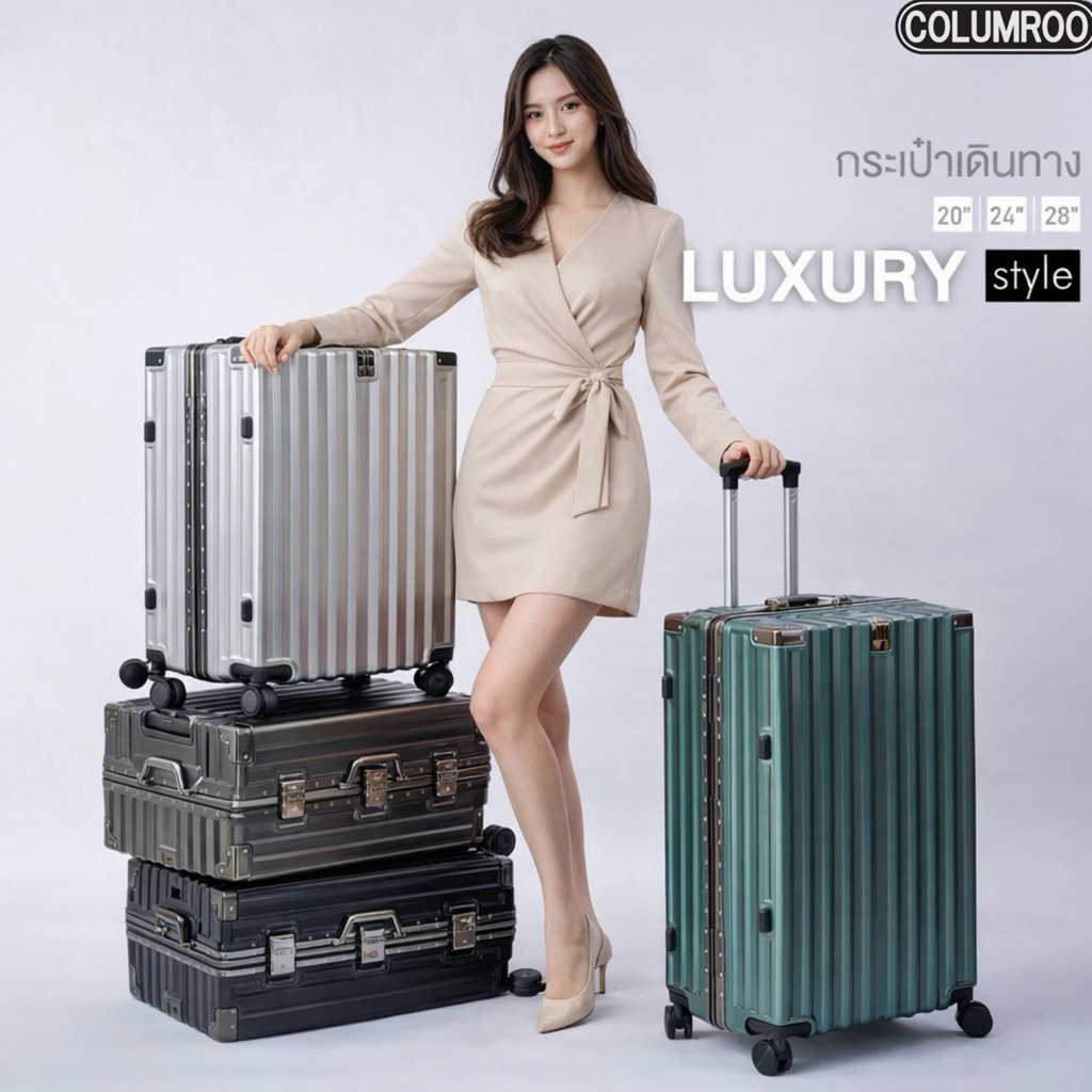 COLUMROO กระเป๋าเดินทางโครงอลูมิเนียม กันน้ำกันฝนเดินทางได้รอบโลก  มีที่ห้อยสัมภาระด้านหน้า (M202)