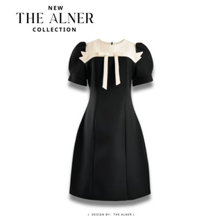 Thealner-AN667 (เดรสดำแขนตุ๊กตาแต่งโบว์ครีม)