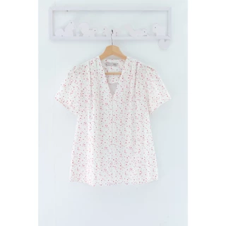 Narinari : MT0601 V-Collar Classic Blouse – เสื้อทำงานคอวี ลายกราฟิก ❤︎✰✪