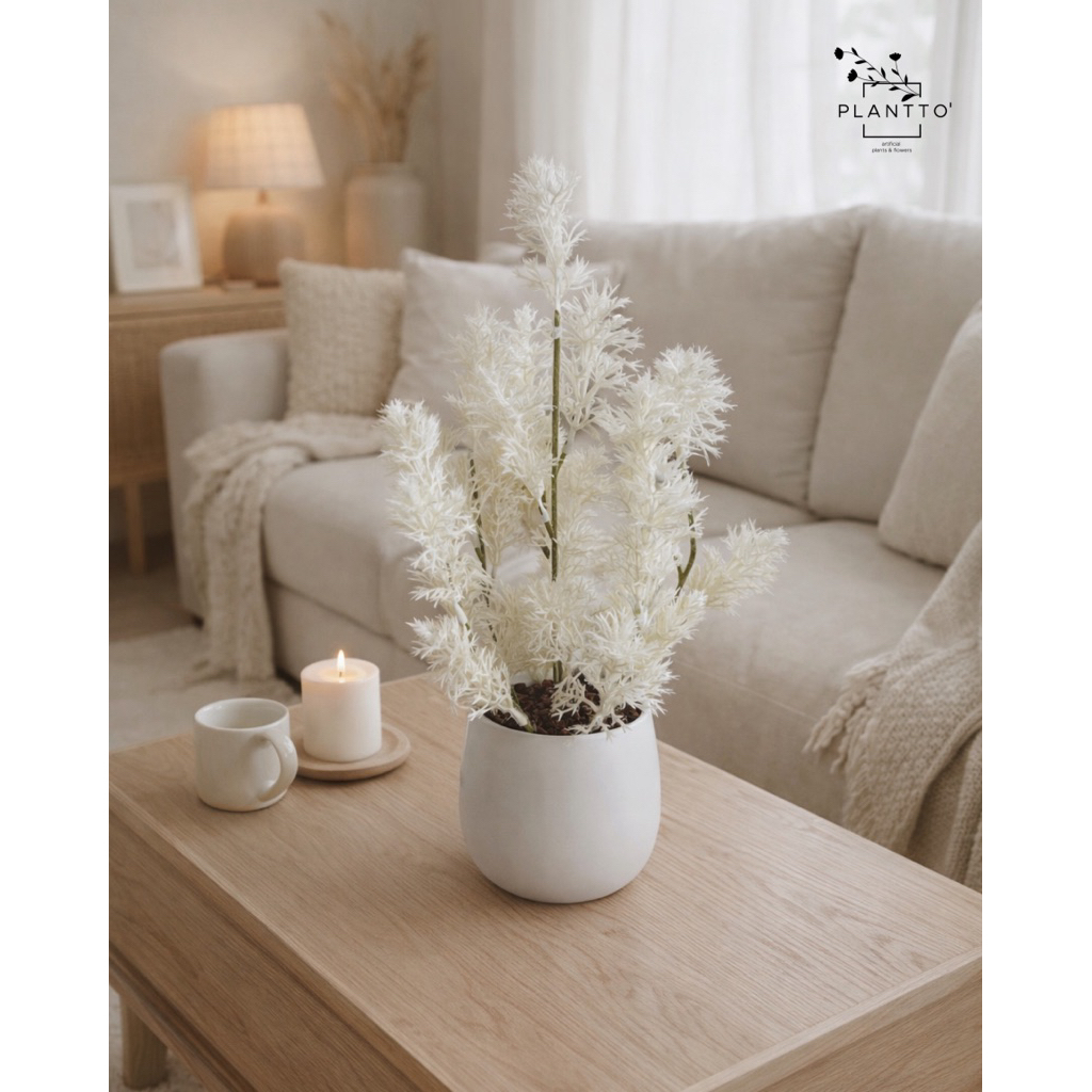 ต้นไม้ปลอม 𝑾𝒉𝒊𝒕𝒆 𝑾𝒉𝒊𝒔𝒑𝒆𝒓 🕊️กระถางเซรามิค สูงรวม 50 cm