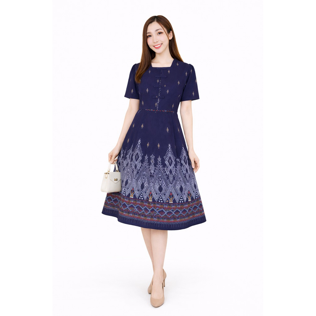 ชุด2in1 มีซิปหลังและสม็อคหลัง แต่งกระดุมจีน 4 อัน เดรส Dress เสื้อผ้าผู้หญิง ชุดทำงาน ชุดผ้าไทย - รูปที่ 4