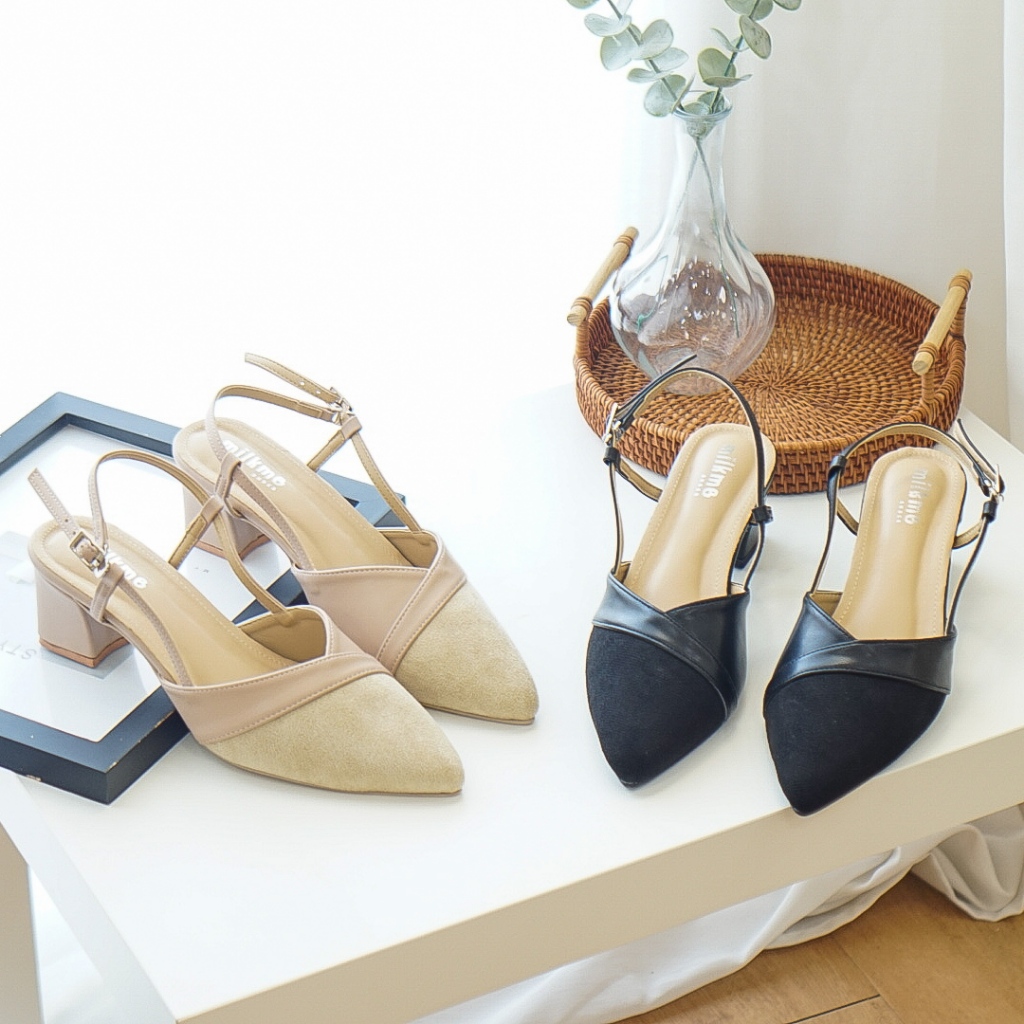 MILKMEshoes รองเท้าแฟชั่นผู้หญิง หัวแหลม ส้นสูง ดีไซน์เรียบหรู ใส่เที่ยว ใส่ทำงาน (6661)