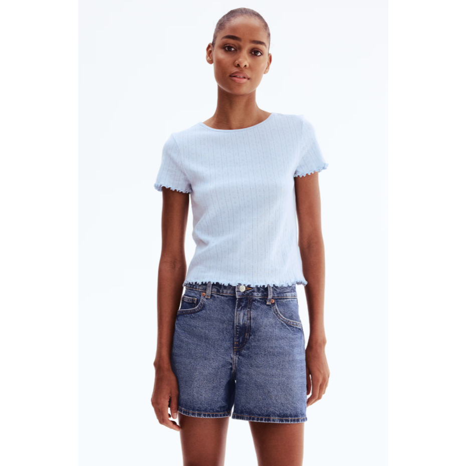 H&M(เอชแอนด์เอ็ม) เสื้อท็อปผ้าพันเดลล์ Women Pointelle jersey top 1322805_1