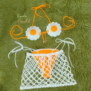 เสื้อสายเดี่ยวตาข่ายถักโครเชต์ (จัดส่งภายใน2วัน) crochet mesh top 100% handmade
