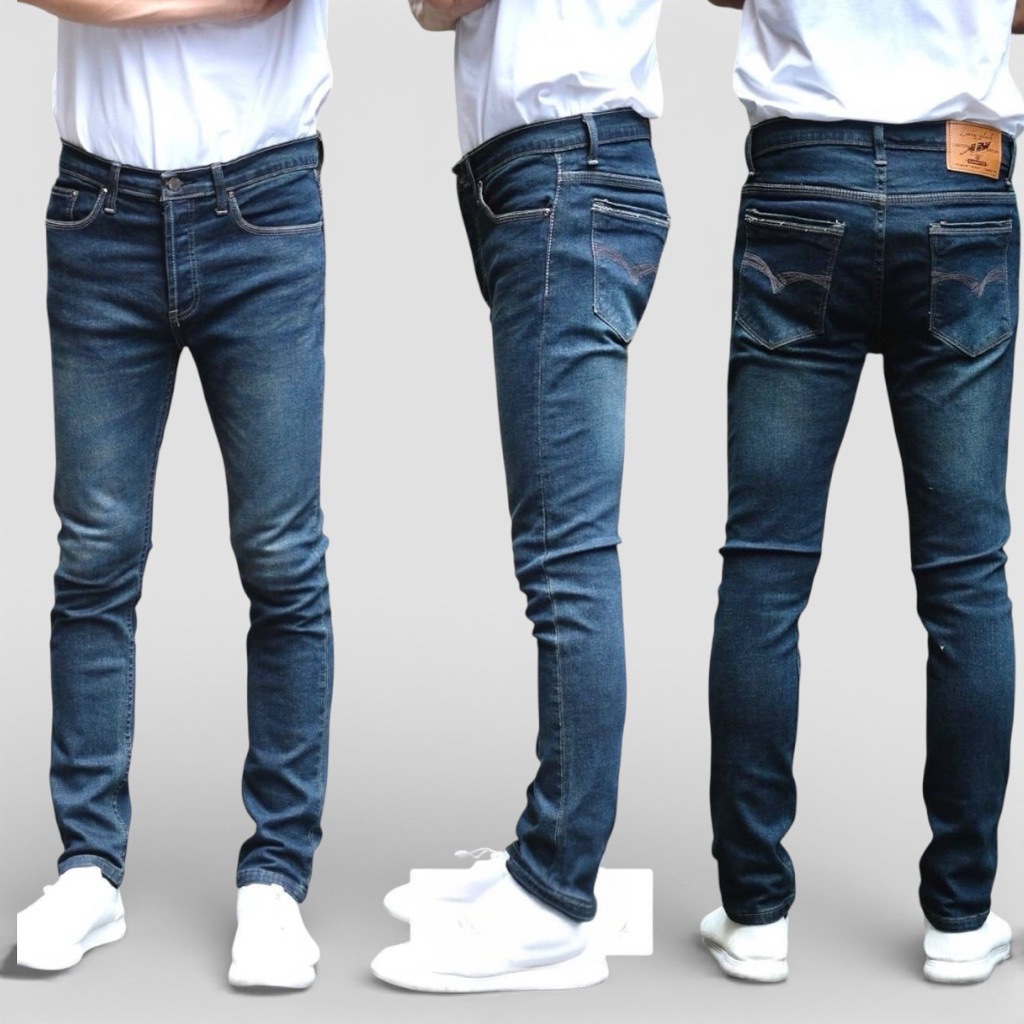 JEANSEXPRESS Skinny Men's กางเกงยีนส์สกินนี่ชาย สีบลูฟอก เป้ากระดุม ผ้ายืดใส่สบายทรงสวย Size 28-36 รับชำระปลายทาง