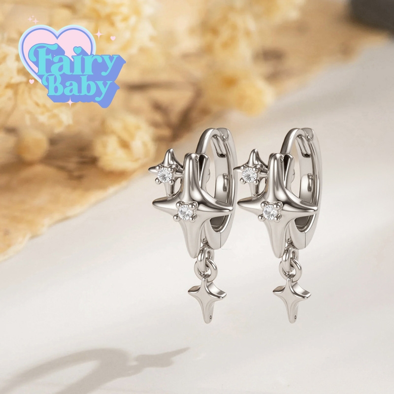 Fairybaby ต่างหูห่วง Mega Star Hoop ( 1 คู่ ) ต่างหูห่วง รูปดาว ห้อยตุ้งติ้ง น่ารัก มาใหม่ เท่ๆ (E2-086)