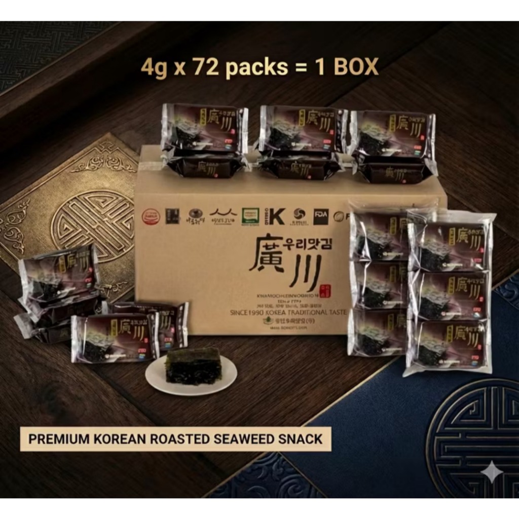 สาหร่ายอบกรอบ กวาง อูรีเมทกิม 4กรัม 1กล่อง=72แพ็ค Woorimat Gim 4g 1Box=72ea 광천 우리맛김 4g seaweed