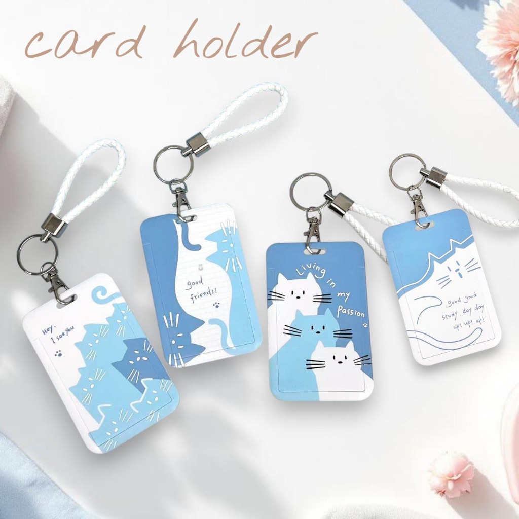 [พร้อมส่ง] card holder ที่ใส่บัตรลายแมว โทนฟ้า-ขาว มินิมอล สำหรับบัตรโดยสาร บัตรนักเรียน บัตรพนักงาน ฯลฯ biangels