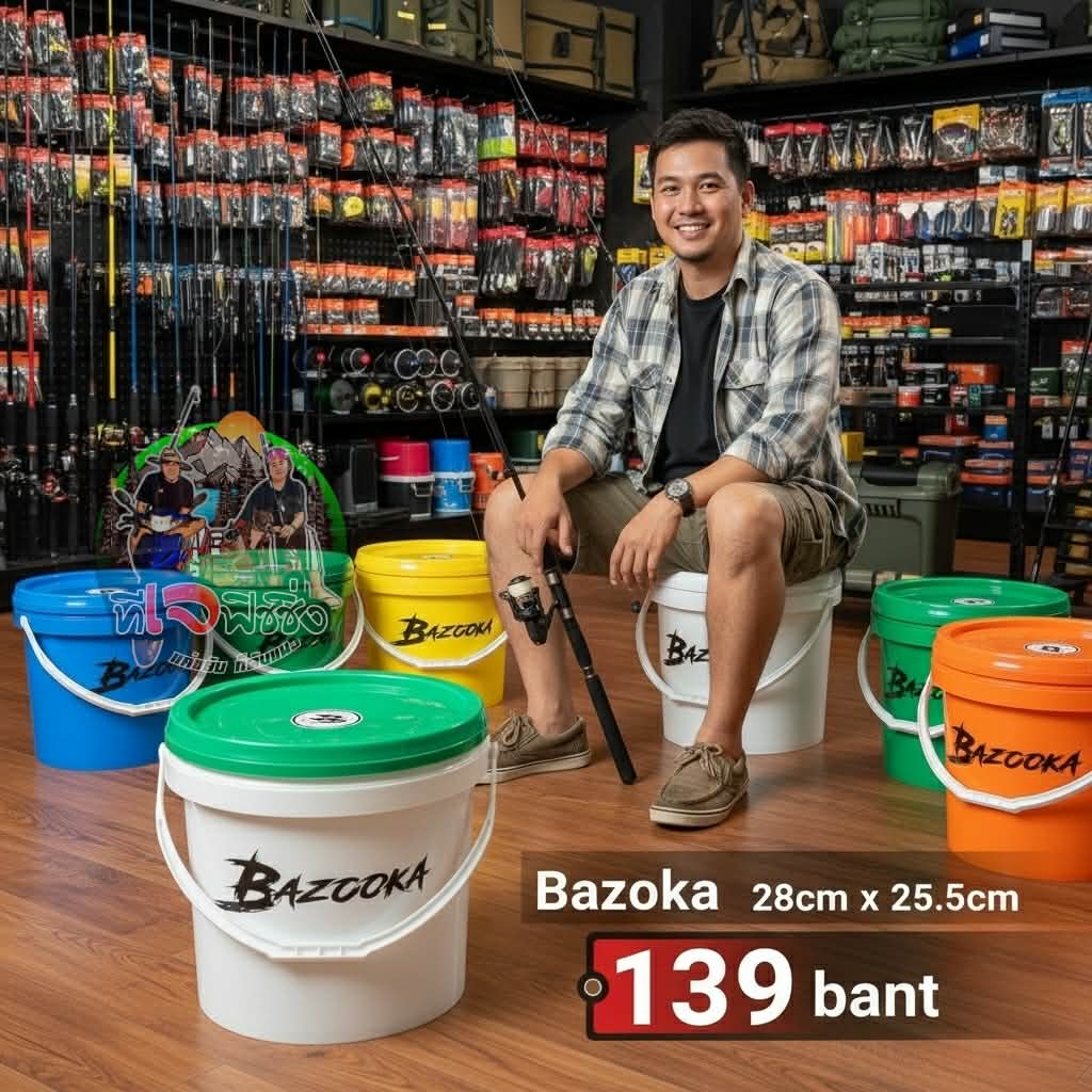 มาใหม่ ขายดี ถังผสมเหยื่อ Bazooka ขนาด 28 x 25.5 ซม แบบหนาถัอเนกประสงค์ นั่งได้ แข็งแรงทนทานถังใหม่ 100% ถัง ถังใส่ของ