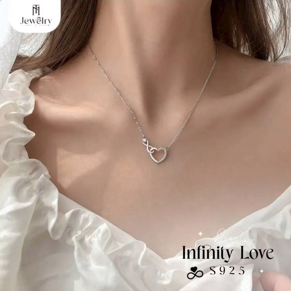 TM Jewelry✨ สร้อยคอเงินแท้ 92.5% รุ่น Infinity Love💞 อินฟินิตี้หัวใจ สร้อยคอผู้หญิง สร้อยคอแฟชั่น พร้อมกล่องพรีเมียม 🎁