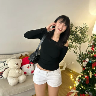 Mabeau - Snowy Low-Waist Jeans กางเกงยีนส์ขาสั้นเอวต่ำสีขาว
