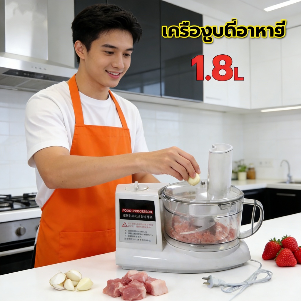 【DTMall01】เครื่องบดสับ เครื่องบดอาหาร เครื่องบดเนื้อ เนื้อสัตว์และผลไม้ ความจุ 1.8 ลิตร ความเร็วในการหมุน 16000 รอบ