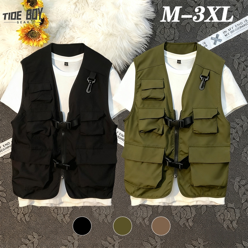 เสื้อกั๊กผู้ชายผ้าทนทาน กระเป๋า5ช่อง ระบายอากาศได้ดี สำหรับกลางแจ้ง เบาสบาย สวมใส่สบาย