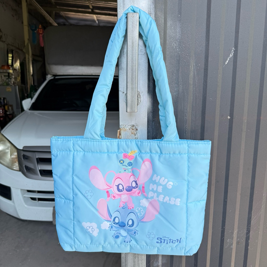 กระเป๋านุ่มนิ่ม สีฟ้า ลายสติทช์ ของใหม่ มือ1