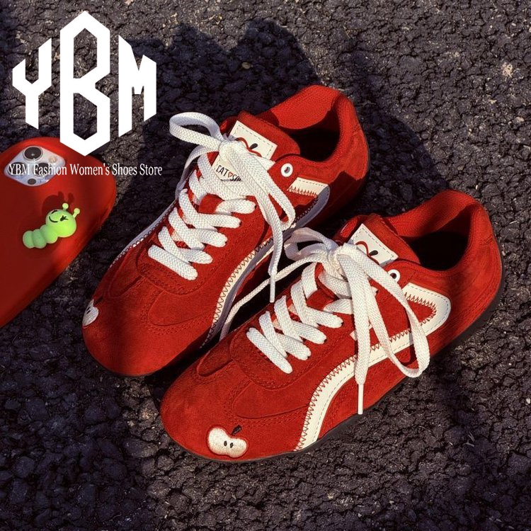 【YBM】รองเท้าวินเทจลายแอปเปิลสีสด พื้นรองเท้านุ่มพิเศษ น้ำหนักเบา ใส่สบายเท้าแม้เดินทั้งวัน