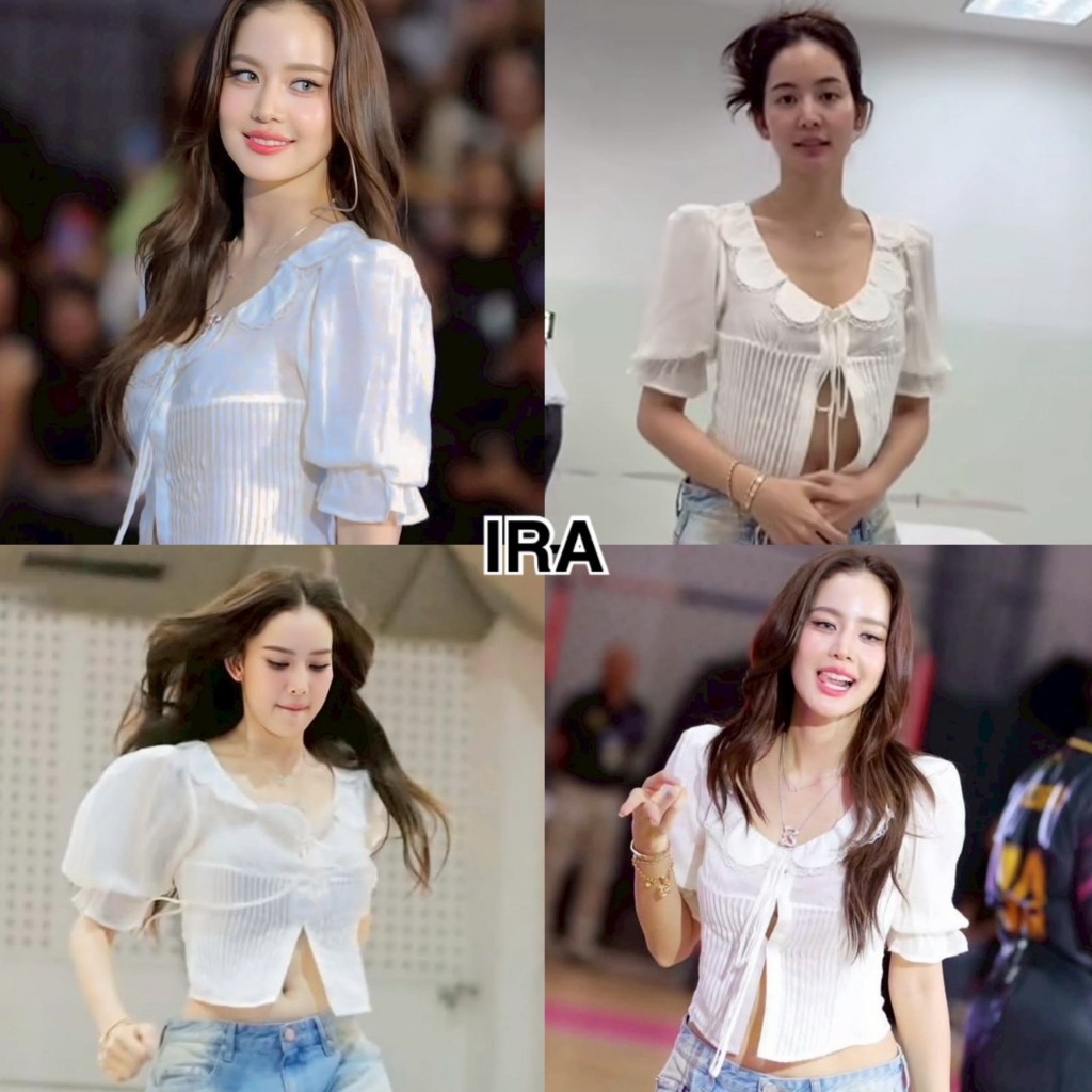 BY IRA (2025-94) Sydney Top พร้อมส่งจากกทม เสื้อเบลาส์ลูกไม้เรียบๆสบายๆสำหรับผู้หญิง เสื้อเชิ้ตแขนสั้นแขนพัฟ เวอร์ชั่นเก