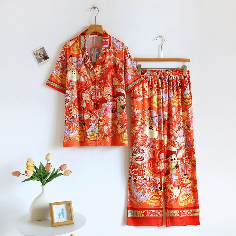 ชุดนอน Muslin Pajamas Silk Satin Collection Chinese New Year 2026 (T2212 T2213) | ชุดนอนชุดเที่ยว - รูปที่ 2