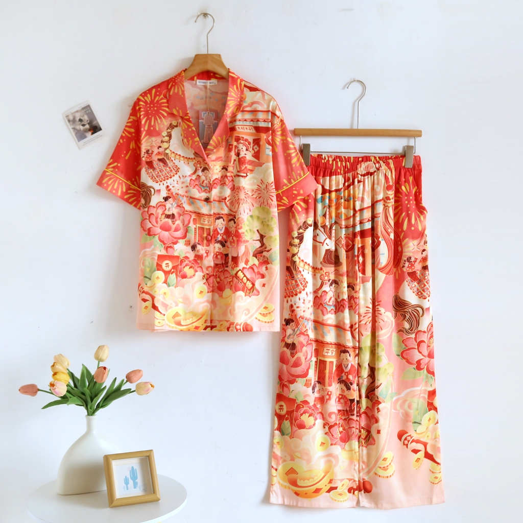 ชุดนอน Muslin Pajamas Silk Satin Collection Chinese New Year 2026 (T2212 T2213) | ชุดนอนชุดเที่ยว - รูปที่ 3