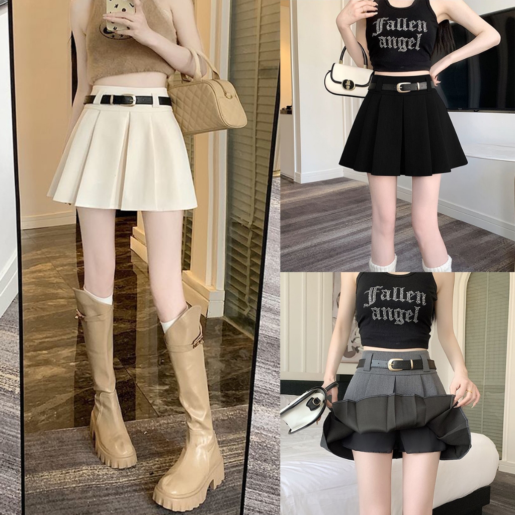 พลีสสั้น กระโปรงเทนนิส สไตล์y2k ที่เกาหลีฮิตตมากก น่ารักแต่งตัวง่าย มีซับในตัว เข็มขัดฟรี