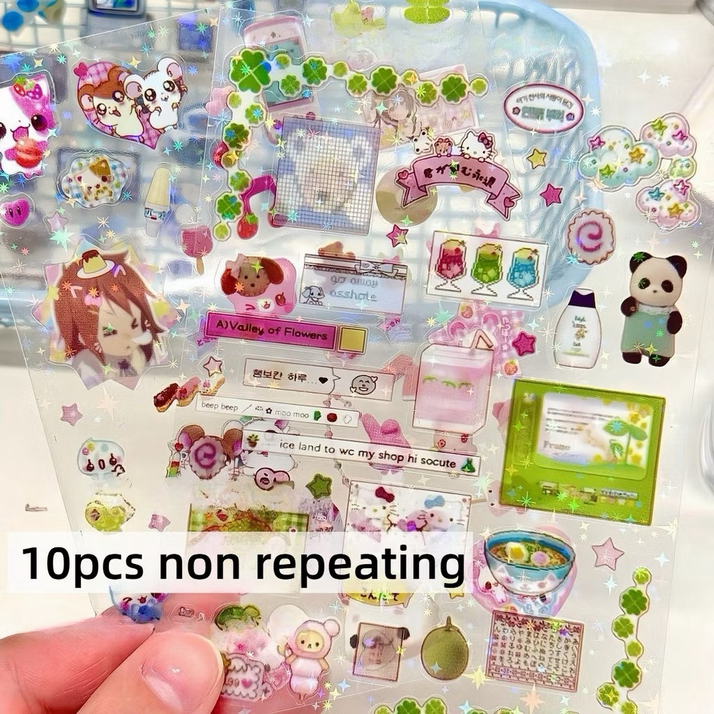 🌟✨พร้อมส่ง!สติ๊กเกอร์กลิตเตอร์ แพค4ชิ้น คละลาย Glitter สไตล์เกาหลี น่ารักมาก ขนาดเล็ก 9*12cm - รูปที่ 2